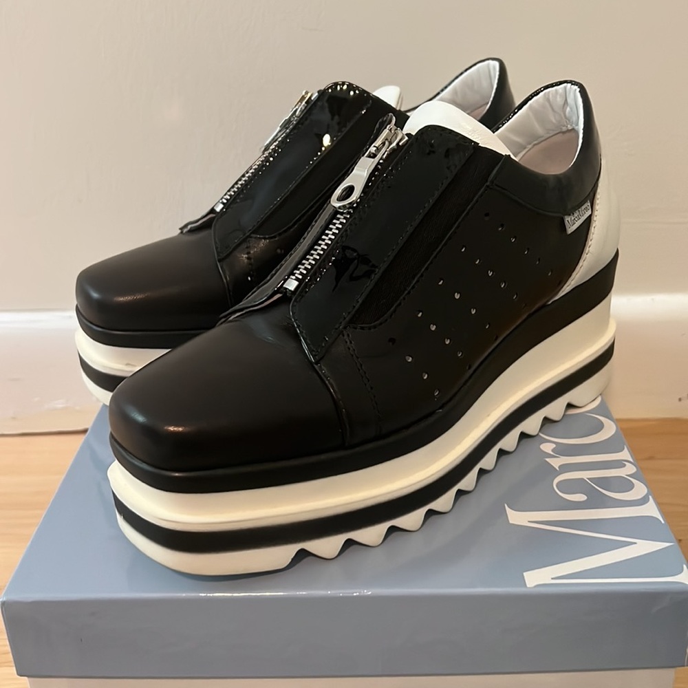 Lightly used Marco Moreo Penelope - Black and White Flatform Shoe, size 8